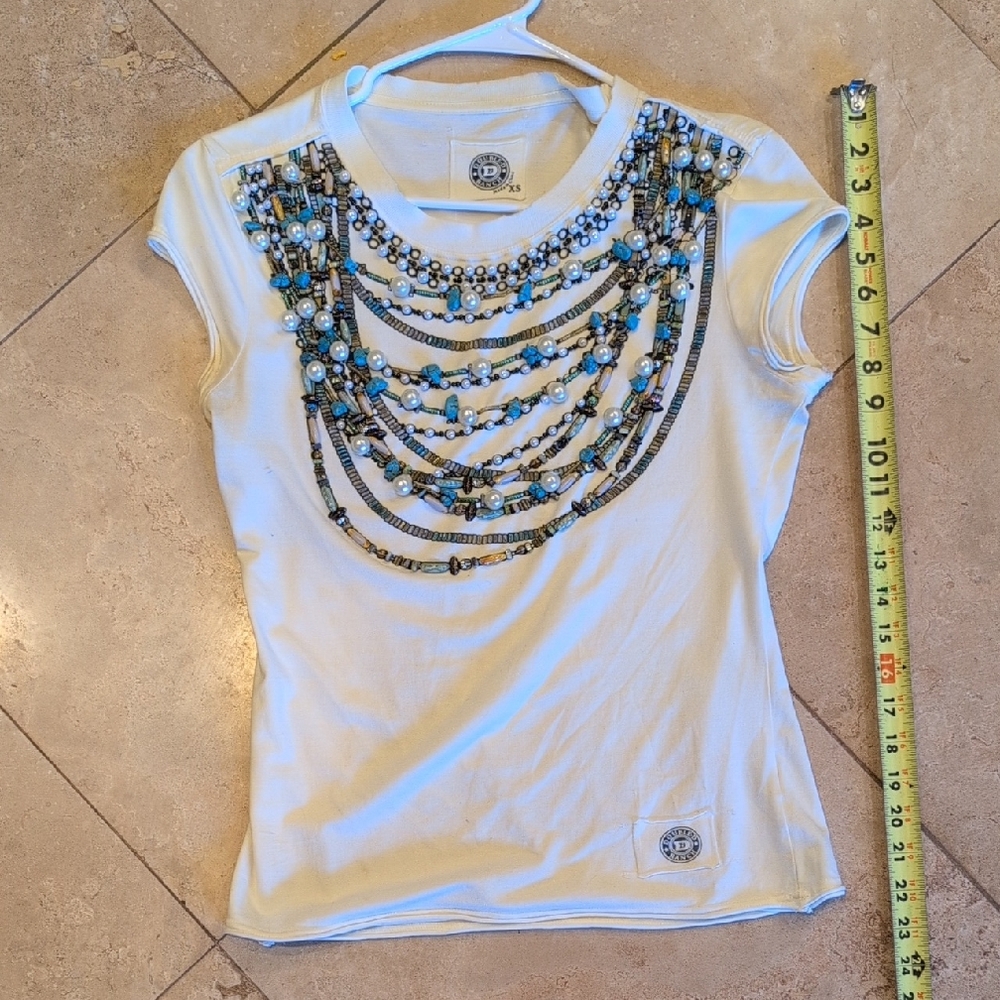 Double D Ranch Real Turquoise Embroidered Shirt With Pearls